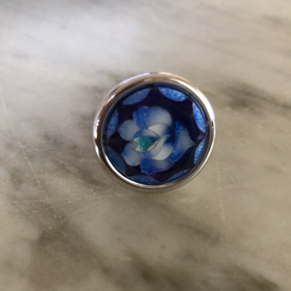 Men’s Cloisonné Cufflink and Tie Bar Set.  Hand Made in Velvet Box. Deep Blue. - Picture 2 of 7